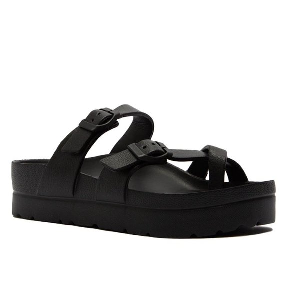 Shoes - Black Platform Buckled Sandals
